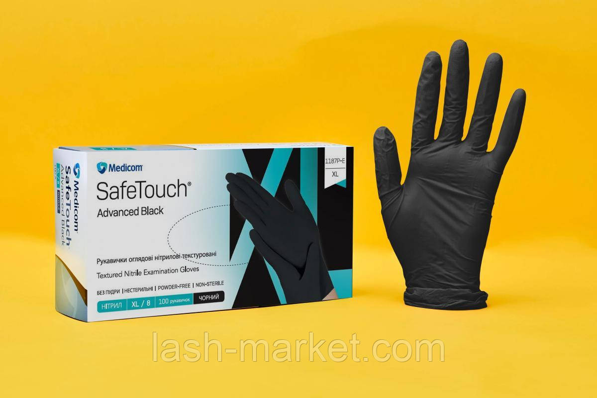 Рукавички нітрилові Medicom Advanced SafeTouch Black Без пудри Чорні 3.5, фото 1