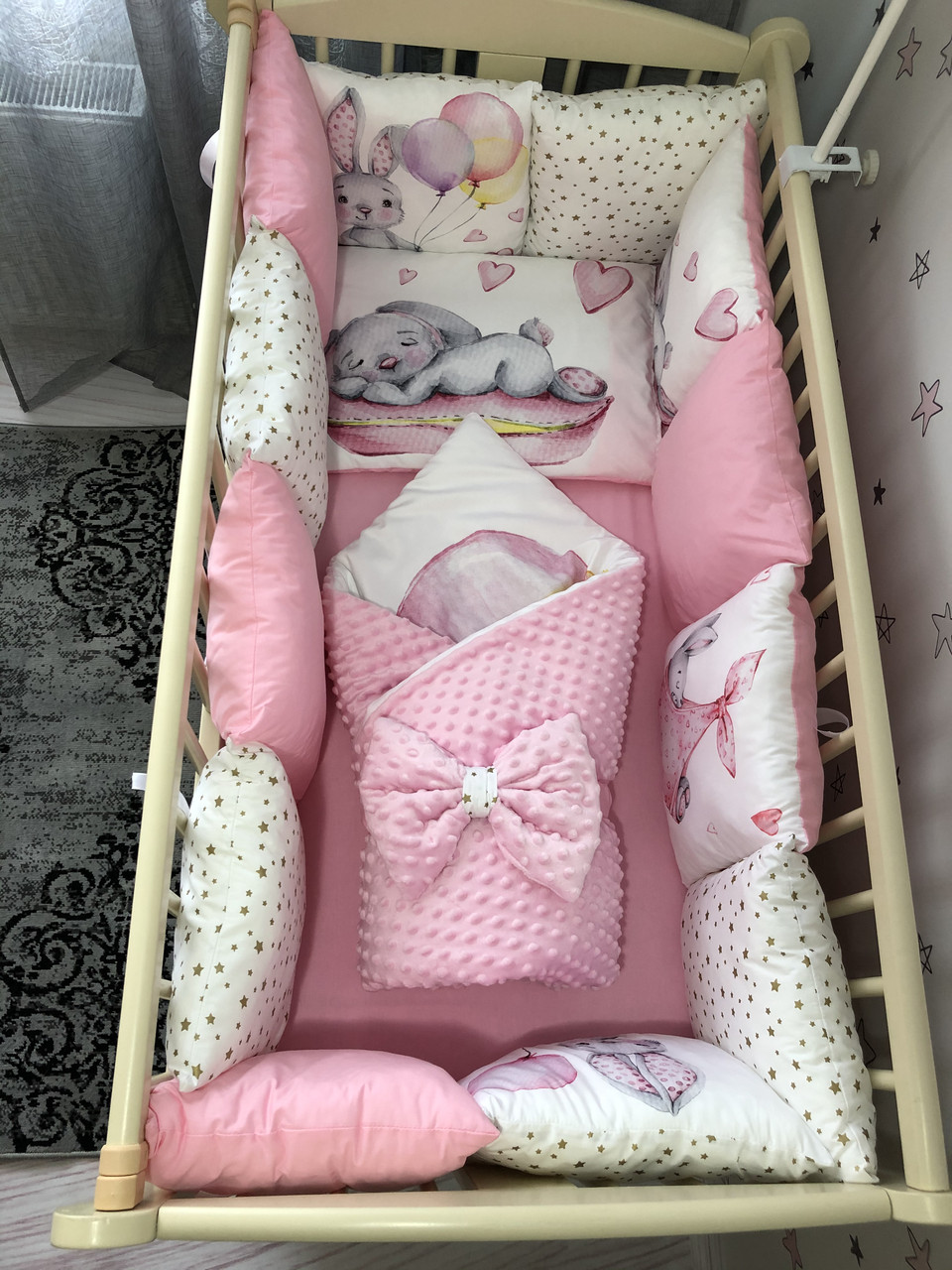 Комплект постельного белья Baby Comfort Premium 8 элементов Зайка розовый - фото 1 - id-p2117434669