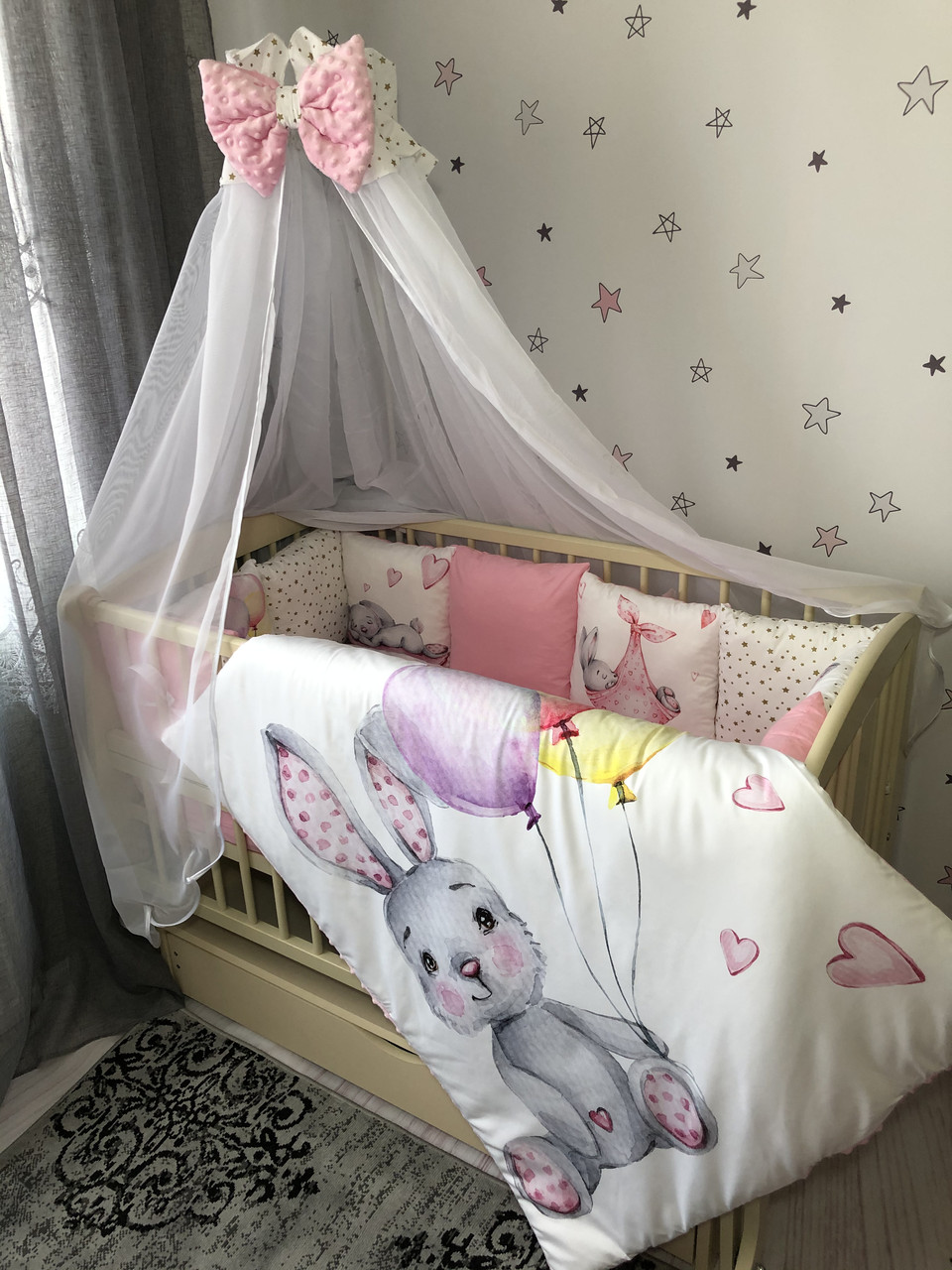 Комплект постельного белья Baby Comfort Premium 8 элементов Зайка розовый - фото 3 - id-p2117434669