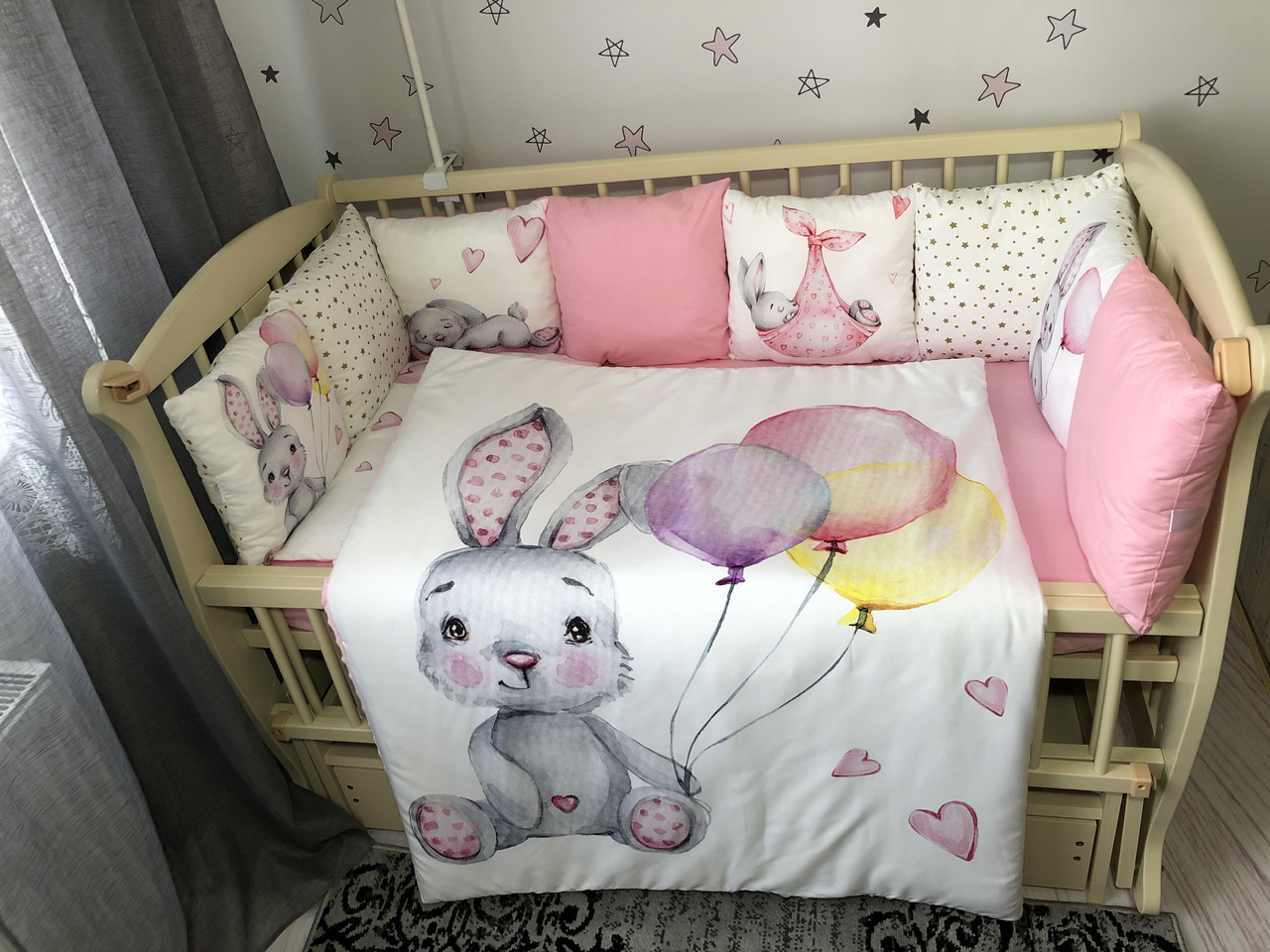 Комплект постельного белья Baby Comfort Premium 8 элементов Зайка розовый - фото 4 - id-p2117434669