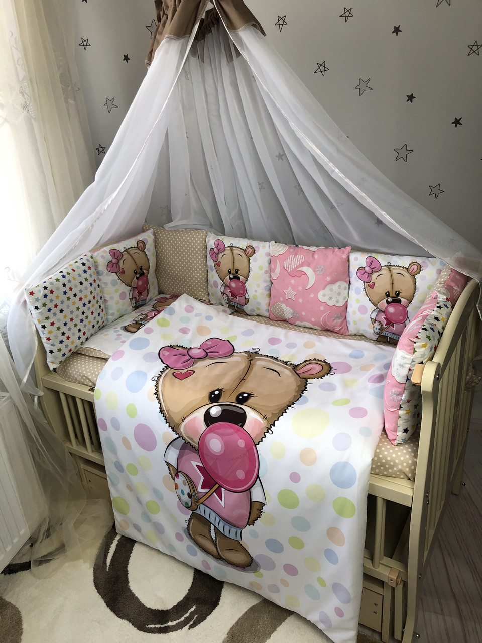 Комплект постільної білизни Baby Comfort MyTeddy 7 елементів Ведмедик з цукеркою - фото 1 - id-p2117434725