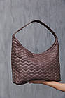 Жіноча коричнева сумка зі стьобаної ромбами екошкіри (size1), фото 4