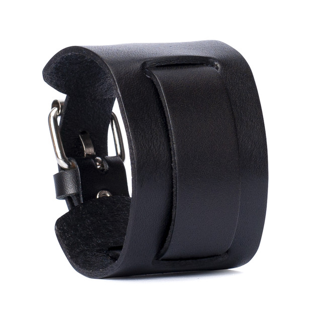 Браслет на руку шкіряний чорний широкий