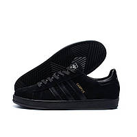 Мужские кожаные кроссовки Adidas Campus Black з натуральной замшы