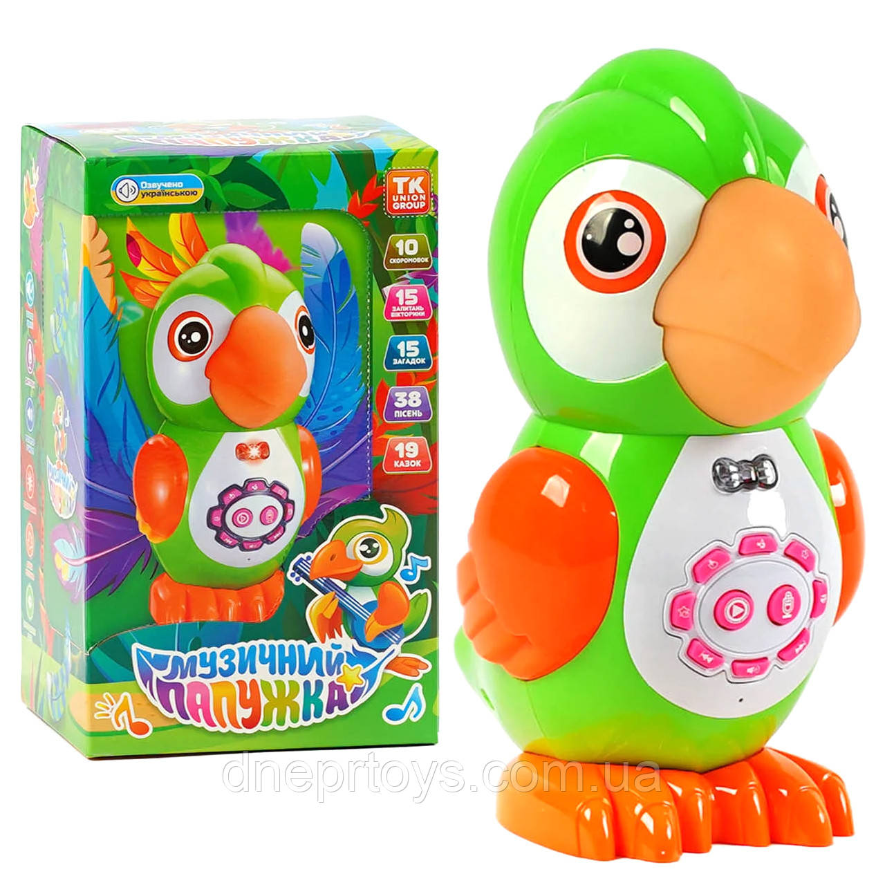 Інтерактивна іграшка розумний папугай укр. озвучка Балакуче звірятко Музичний підсвічування запис голосу папужка дитячі, фото 1