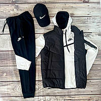 Спортивный костюм Nike Tech + Жилетка + Бейсболка Комплект мужской Найк демисезонный весенний осенний белый