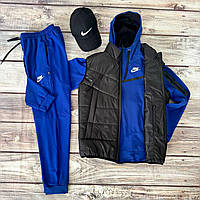 Спортивный костюм Nike Tech + Жилетка + Бейсболка Комплект мужской Найк демисезонный весенний осенний синий