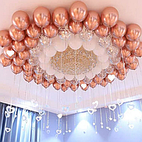 Набор 70 шаров под потолок Влюбленное сердце Розовое золото и белый