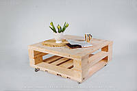 Стол журнальный "Штутгарт" с полкой из дерева на колесах Кофейный стол Деревянный столик для кофе