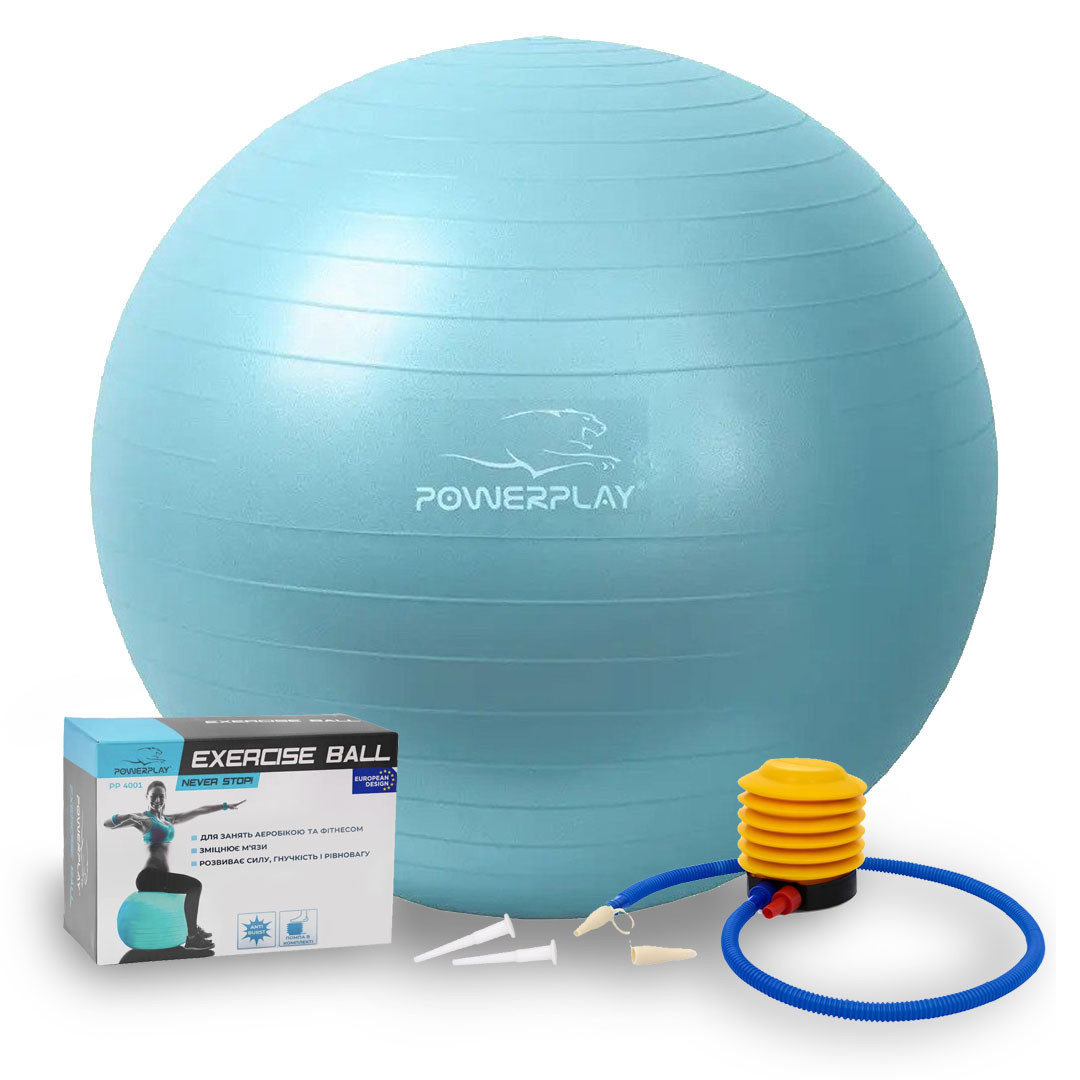 М'яч для фітнесу (фітбол) PowerPlay 4001 Ø65 cm Gymball  М'ятний + помпа