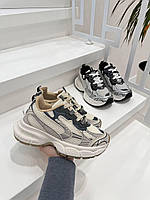 Жіночі кросівки з еко-шкіри , колір комбінований сірий та бежежвий