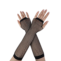 Пара жіночих коротких ажурних сітчастих рукавичок без пальців. Чорні - Білі