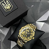 Чоловічий повсякденний механічний годинник Ukrwatch 024GD Тризуб золото Gold, фото 3