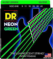 Струны для электрогитары DR NGE-9/46 Hi-Def Neon Green K3 Coated Light Heavy Electric Guitar Strings 9/46