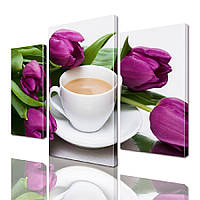 Модульная картина ArtStar цветы Тюльпаны с Чашкой кофе ADFL0014 размер 45 х 70 см