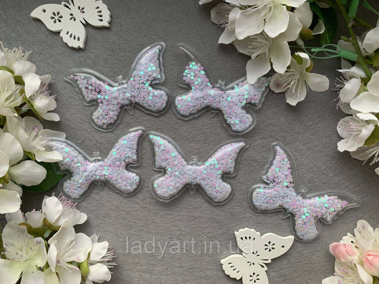 Аплікація "силікон метелик" 3.5 х 4 см, 20 шт./пакет. зірочки білий перламутр, фото 1