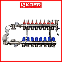 Коллектор для теплого пола в сборе на 8 контуров KOER (Чехия) латунь