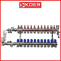 Коллектор для теплого пола в сборе на 12 контуров KOER (Чехия) латунь