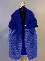 Женское весеннее комбинированное пальто из плащевки и кашемира размеры 42-56 Синий, 42/44