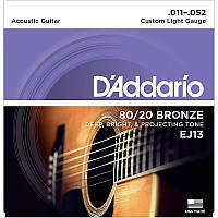 Струны для акустической гитары D'Addario EJ13 80/20 Bronze Custom Light Acoustic Guitar Strings 11/52