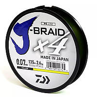 Шнур Daiwa J-Braid X4E 135m Yellow #0.4/0,07mm 2,6kg