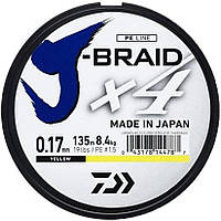 Шнур Daiwa J-Braid X4E 135m Yellow #1.5/0,17mm 8,4kg