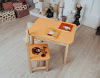 Детский столик с ящиком и стульчик желтый львёнок. Для рисования, игры, учебы