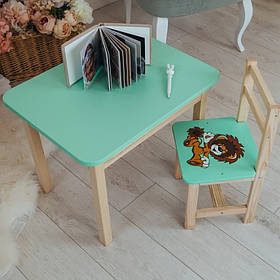 Столик із шухлядою і стіл дитячий зелений левеня. Для  гри,навчання, малювання.