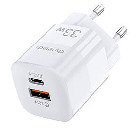 Мережевий зарядний пристрій, GaN, USB-A/USB-C, 33 Вт, QC3.0/PD/PPS Choetech PD5006-EU-WH — MegaLavka