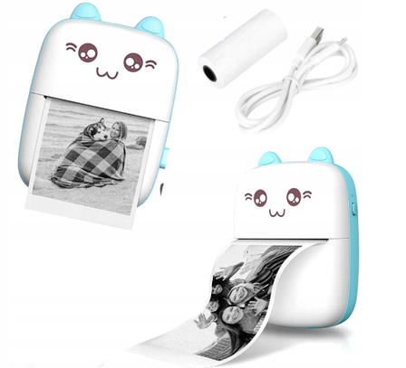Дитячий міні Bluetooth принтер для фотографій та етикеток "Mini Printer CAT" синій, фото 1