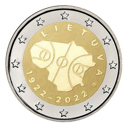 Монета номіналом 2 євро 2022 "100-річчя - Баскетбол у Литві", фото 2