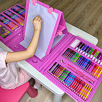 Детские художественные подарочные наборы с карандашами, красками, фломастерами и мольбертом Розовый Cor