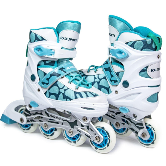 Розсувні ролики "Scale Sports LF 601B" з PU колесами, що світяться, р. 29-33 (м'ятно-білі), фото 1