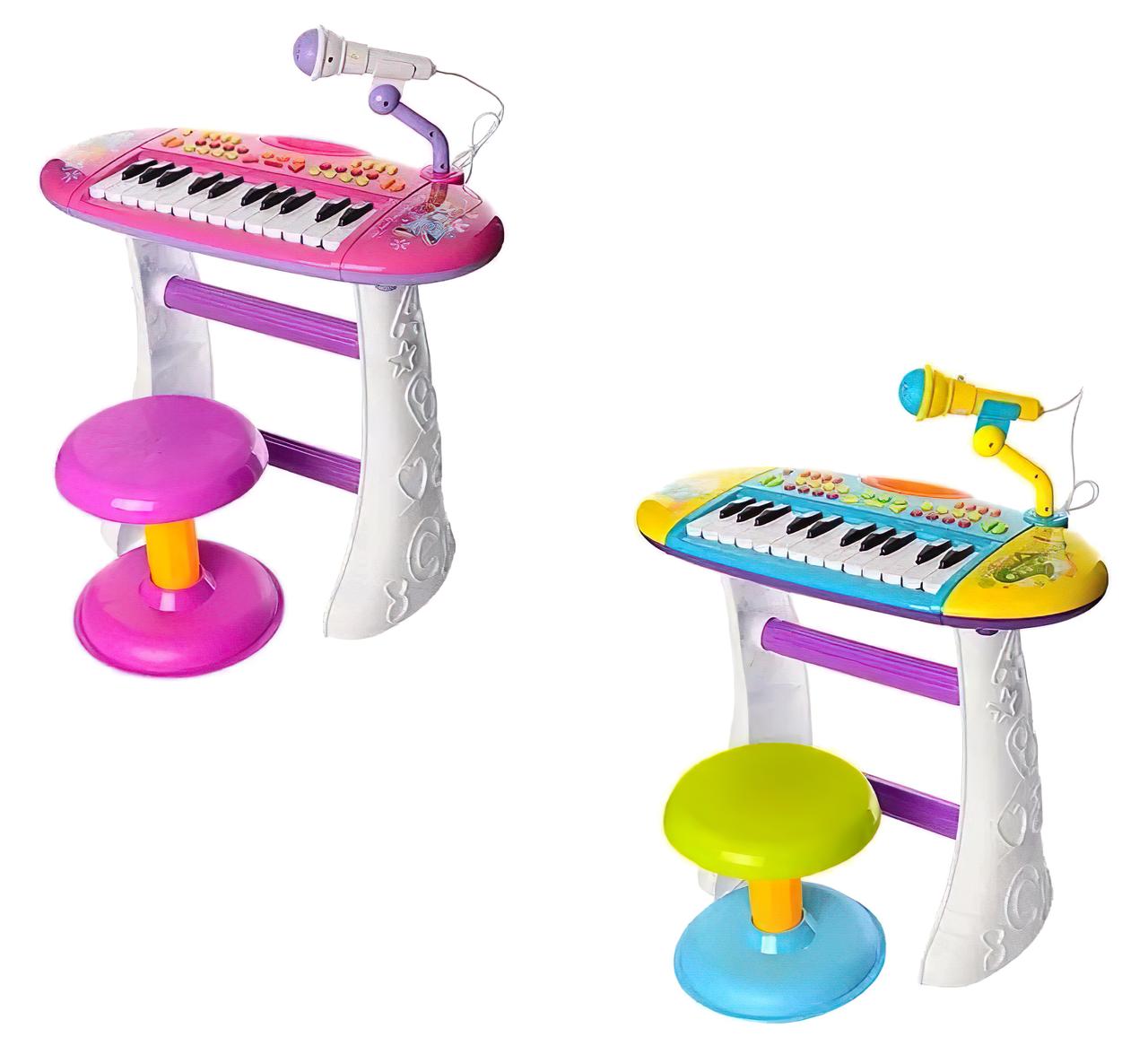 Синтезатор детский на ножках Limo Toy BB383BD Пианино с микрофоном и стульчиком для детей 24 клавиши Роз Cor - фото 4 - id-p2117617364