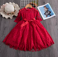Красное праздничное кружевное платье для девочек р.130