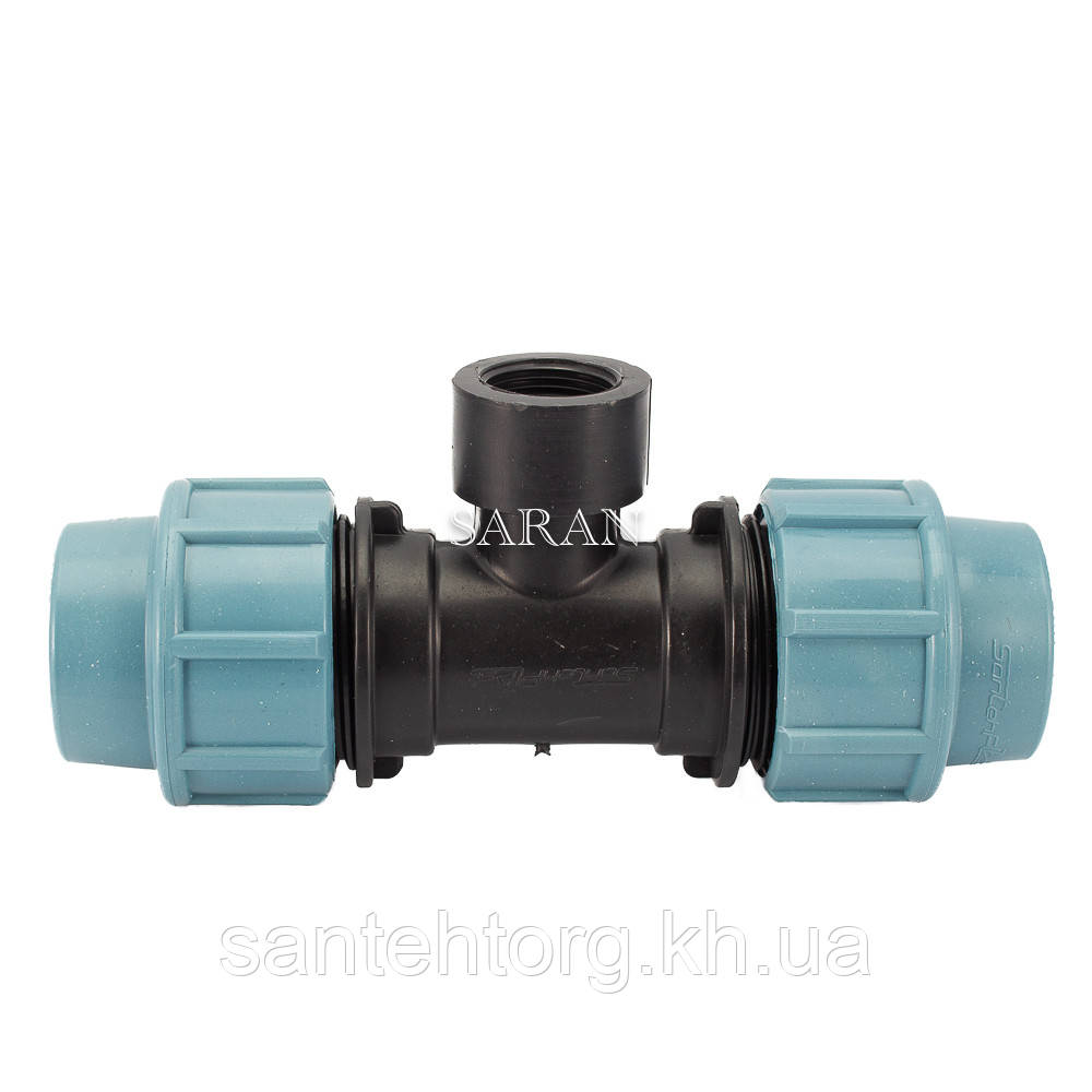 Трійник 20х3/4х20 різь внутрішній для поліетиленових труб ПНД, фото 1