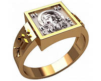 Квадратный православный мужской золотой перстень 585* пробы