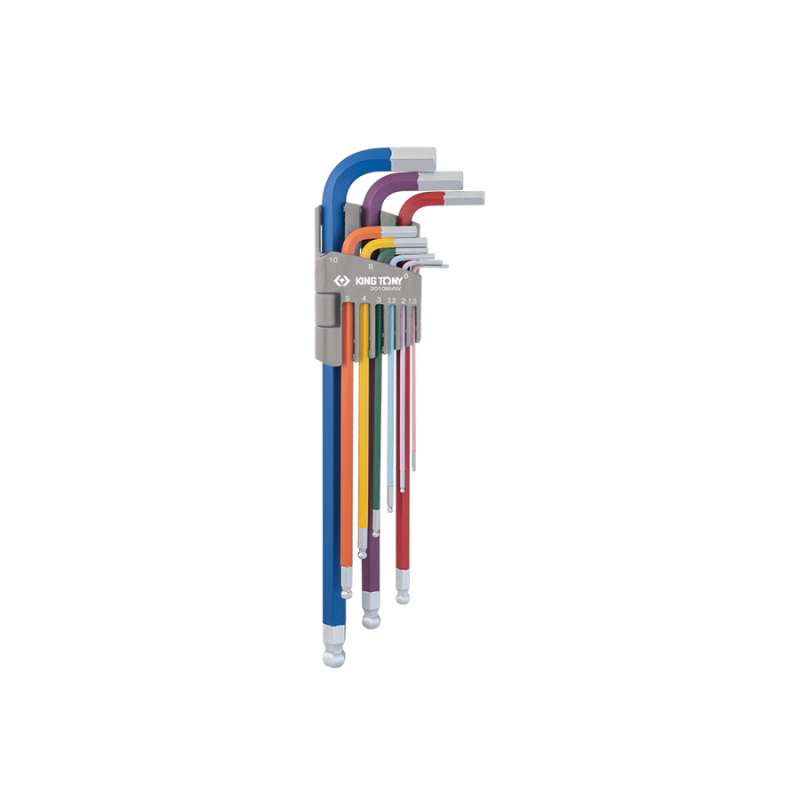 Набір шестигранників 1,5-10 мм 9шт екстраовгих Г-подібних з кулею кольорові King Tony 20109MW