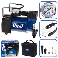 Автомобильный компрессор (Электрический насос от прикуривателя) с манометром, 10атм,37л,1м шланг, Vitol