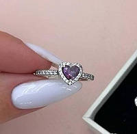 Каблучка з логотипом Пандора "Фіолетове серце" Срібна каблучка кольцо кільце Pandora 925 проба 18 розмір 56 мм