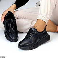 Черные кожаные женские кроссовки Anthracite 36-41р код 19002