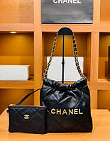 Chanel 22 чёрная сумка -мешок -рюкзак маленькая