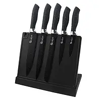 Набор кухонных ножей из нержавеющей стали с магнитной подставкой 6 предметов + точилка Черный