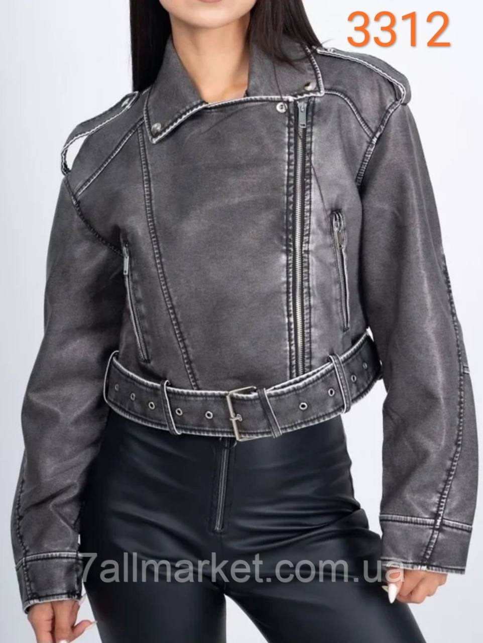 Куртка-косуха жіноча укорочена екошкіра (S, M, L, XL) "MARINA" недорого від прямого постачальника