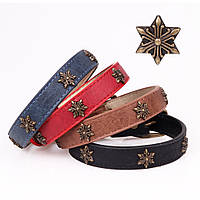 Ошейник для собак украшен металлическим знакочком Бронзовые звезды, красный 2,0*40см