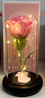 Искусственная роза в колбе (розовая) с подсветкой на батарейках