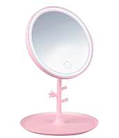 Зеркало настольное для макияжа Makeup Mirror Круглое с LED подсветкой 170мм Розовое