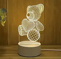 Акриловый 3D ночник-светильник Мишка несколько подсветок с пультом BAN