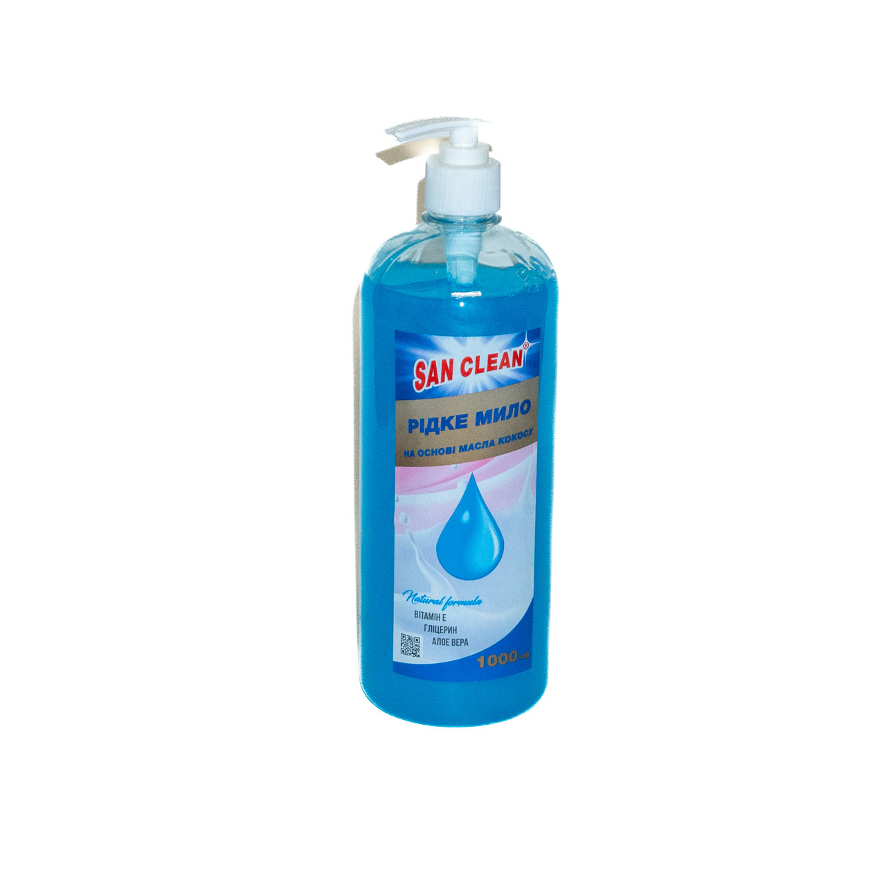 Мило рідке San Clean 1л., блакитне, з дозатором