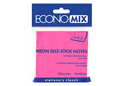 Блок паперу з липким шаром Economix 75*75*100 л рожевий неон
